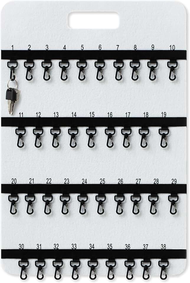 Colingmill 24'' x 16'' Key Rack Wall Mount with 38 Numbered Self Closing Hooks 24'' x 16'' Felt Key Holder Board Storage for Car Dealer Property Manager Valet Parking Residential Small Businesses