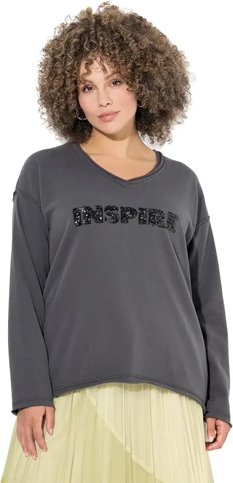 Ulla Popken Damen Sweatshirt mit Pailletten Artwork Sweatshirts