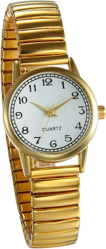 JewelryWe Damen Armbanduhr, Elegant Analog Quarz Uhr mit Digital Zifferblatt und Elastisch Legierung Armband Gold/Silber