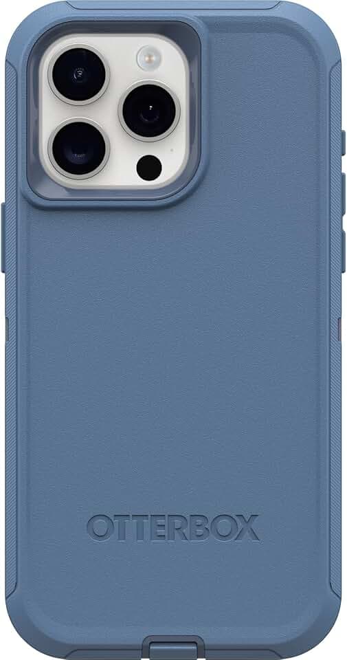 OtterBox iPhone 15 Pro MAX (Only) Defender Series Case - Baby Blue Jeans (Blue), screenless, Rugged & Durable, with Port Protection, Includes Holster Clip Kickstand