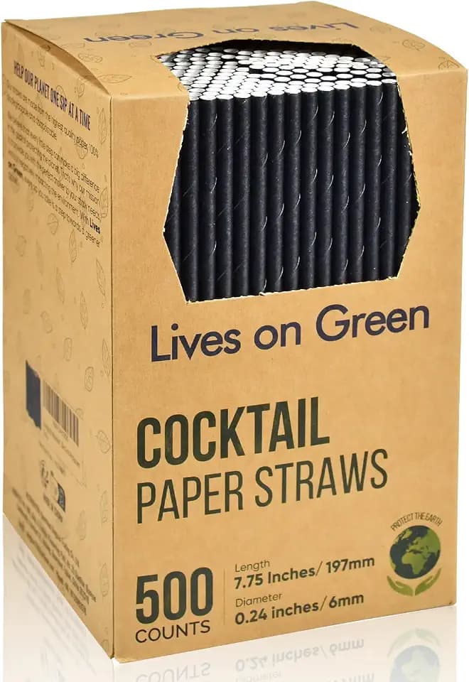 Biologisch Abbaubare Einweg Trinkhalme aus Schwarzem Papier für Cocktails und Getränke – 19,7 x 0,6 cm, 500 Stück – für Zuhause, Bars und Restaurants