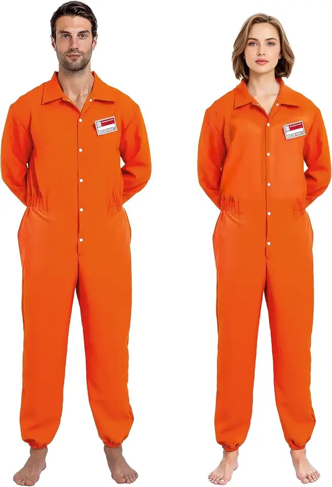 Spooktacular Creations Orange Prisoner Jumpsuit Costume Men, Orange Jumpsuit Women, Halloween Costumes Adult Unisex