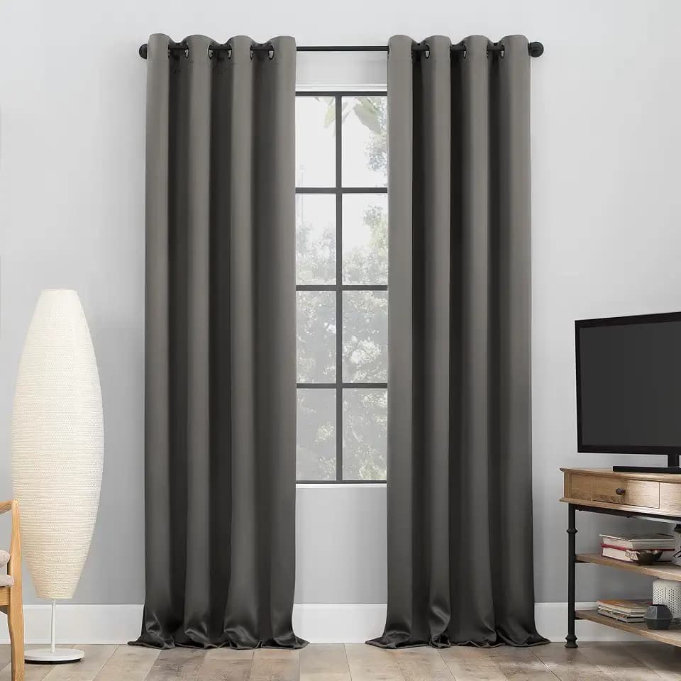 Sun Zero Nordic 2-Pack Dorm Curtain Theater Grade Noise Reducing Extreme 100% Blackout Grommet Curtain Panel Pair, 52" x 54, Gray