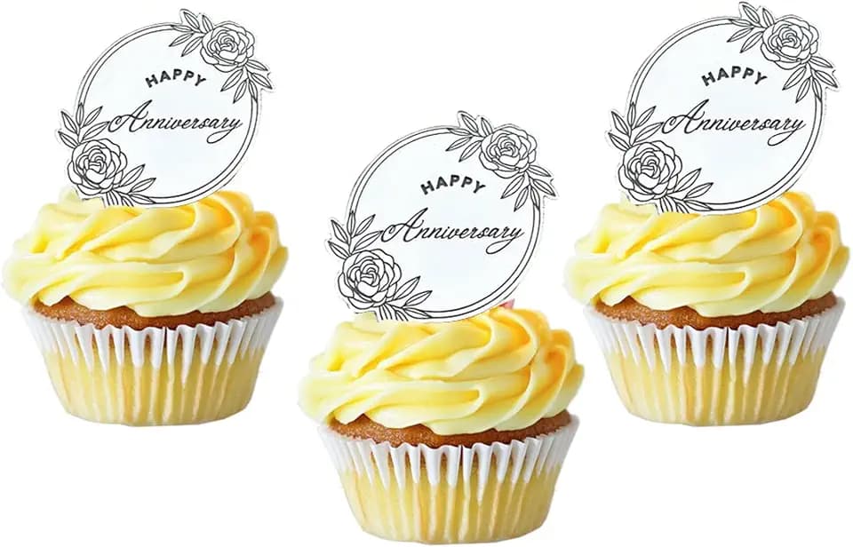 15 PCS Happy Anniversary Cupcake toppers Silver Acrylic Engraved Mirror Cupcake Picks Happy Anniversary Party Decorations for Celebrating Baby Shower Birthday Wedding Party Cake Decorations Supplies