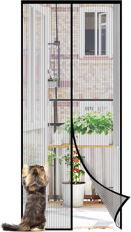 Sekey Fliegengitter Balkontür Magnet | Insektenschutz Tür/Balkontür | Ohne Bohren, Klett-Magnet-Montage | Katzensichere Verstärktes Polyester Anti-Reiß | Verbreitertes Klebeband |90x200 cm Schwarz