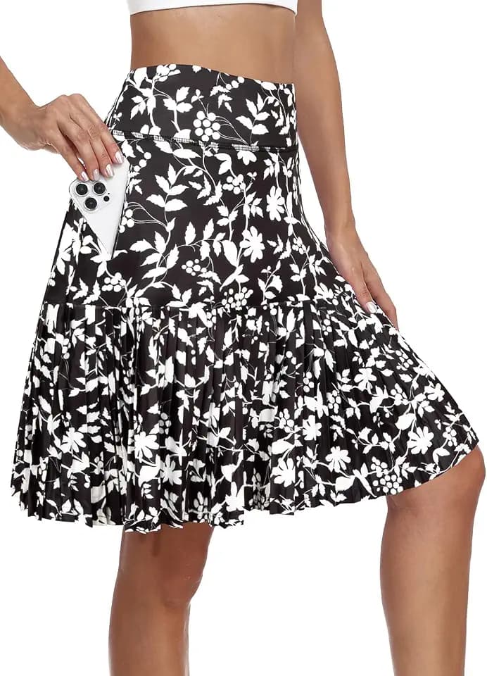 KORALHY 21" Golf Skorts with Pockets Pleated Tennis Skirts with Shorts Knee Length Skort for Athletic, Workout, Casual Wear