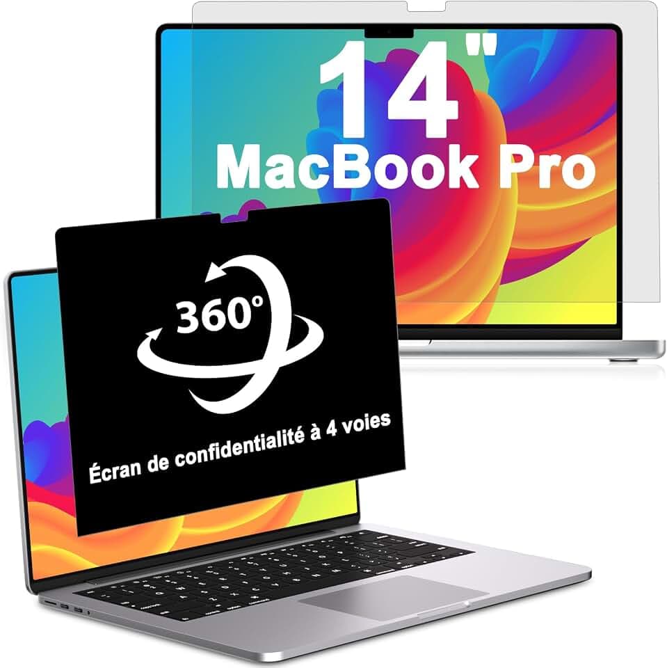 360-Grad-Sichtschutzfilter für MacBook Pro 14 Zoll (2024-2021, M4/M3/M2/M1), Anti-Spion-Displayschutzfolie, gegen blaues Licht, entspiegelt, Blickschutz, tragbar