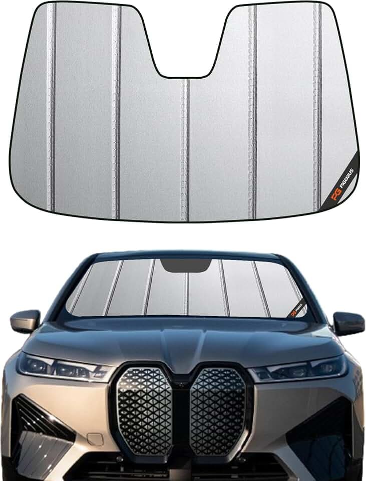 Pigenius Windshield Sun Shade for BMW iX (I20) Electric SUV 2022-2026, Fits xDrive40 50 M60 M70, Premium Grey Leather Finish