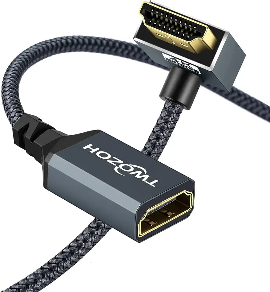 Twozoh HDMI Extension Cable 5FT, 90 Degree Down Angle Male to Female Cord, HDMI 2.0 Cable Adapter Support 4K@60Hz 3D HDR
