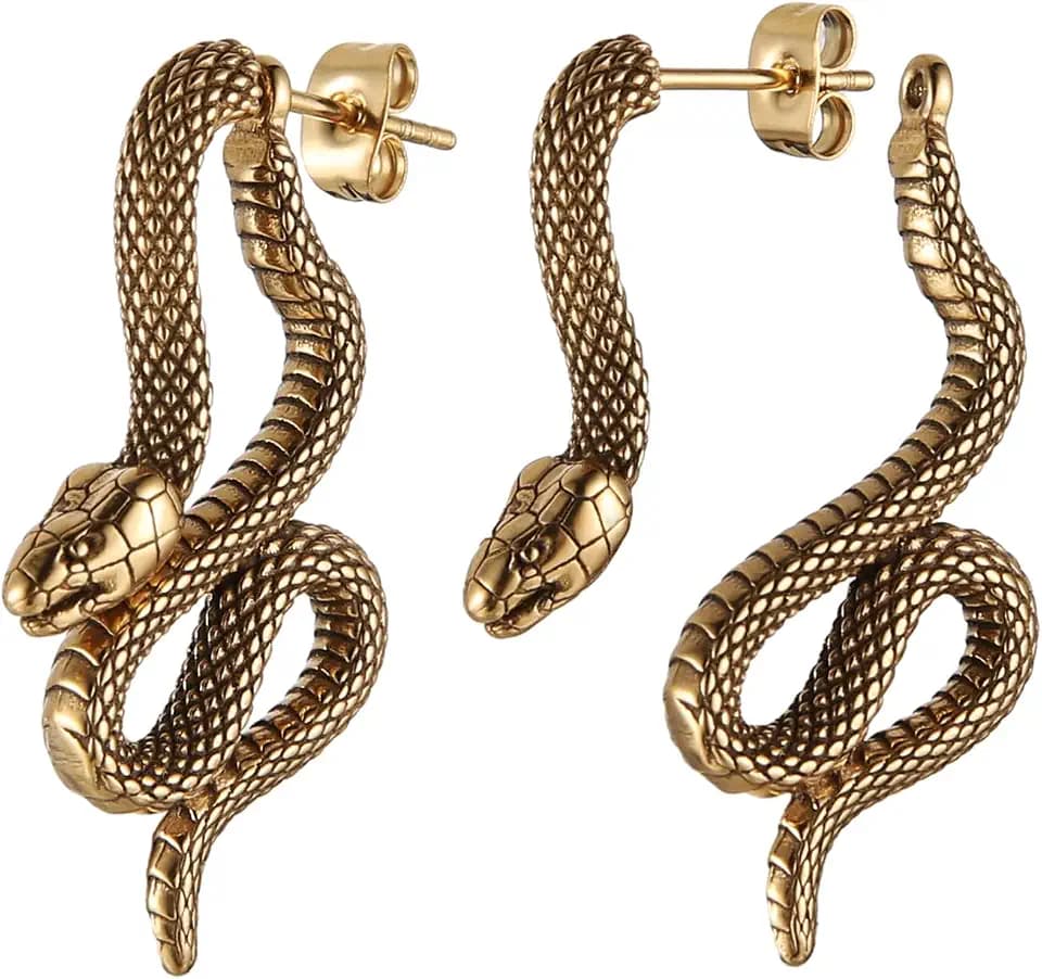 HZMAN Gothic Snake Earring Stainless Steel Punk Hip Hop Green Eye Animal Snakes Piercing Earrings Party Jewelry Gift for Men Women