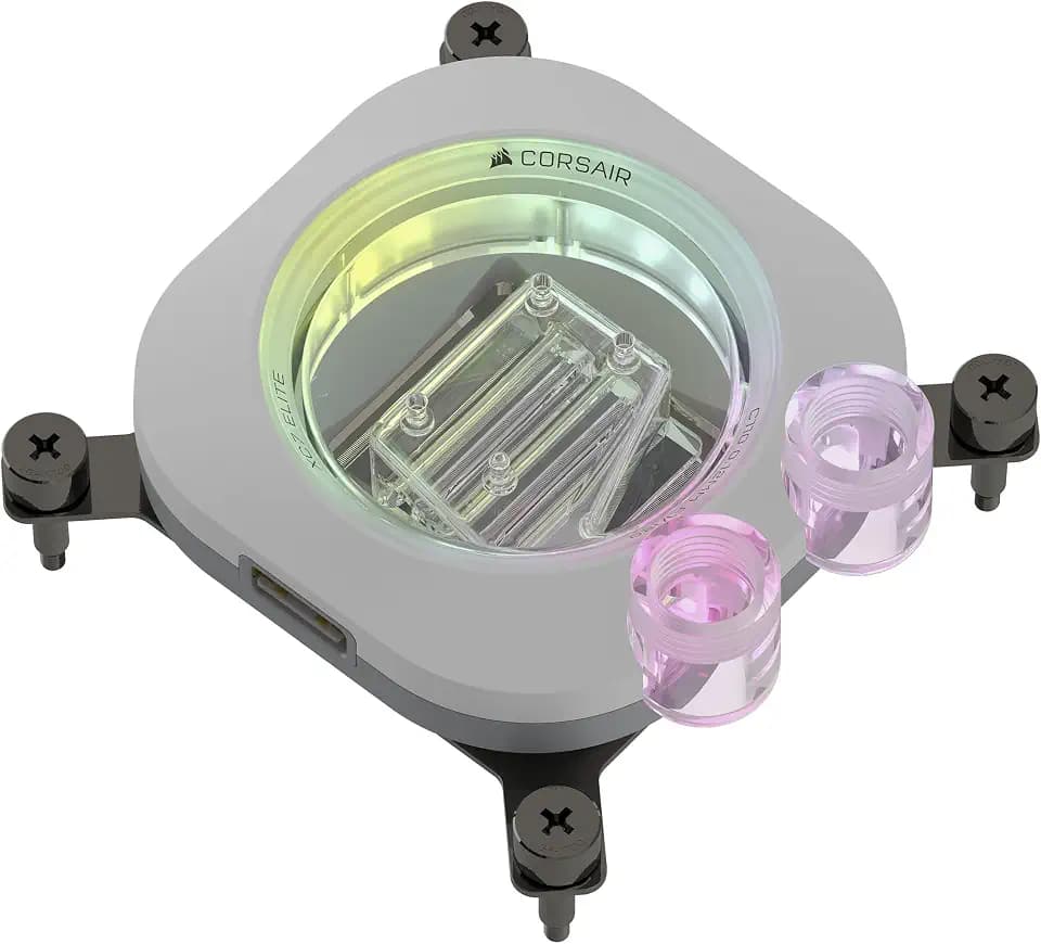 CORSAIR iCUE Link XC7 RGB Elite CPU Water Block - Transparent Flow Chamber - 24 RGB LEDs - Fits Intel LGA 1700, AMD AM5 and Older - White