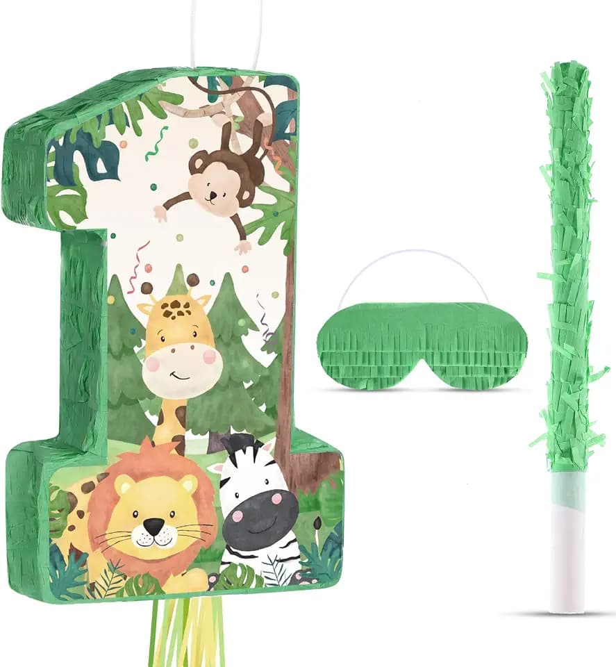 Hungdao Wild One Number 1 Piñata Pull String for 1st Birthday Safari
