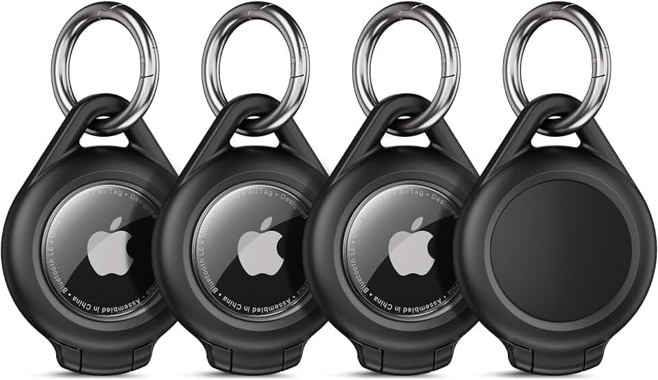 Waterproof AirTag Holder, 4 Pack AirTag Keychain Holder with Keyring, Black