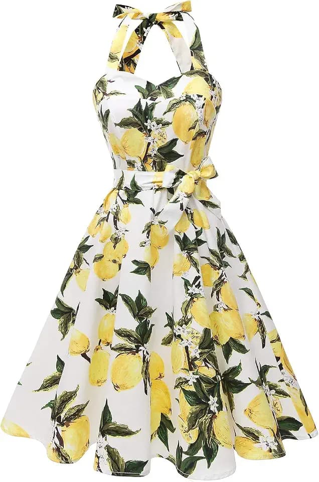 Topdress Women'sVintage Polka Audrey Dress 1950s Halter Retro Cocktail Dress