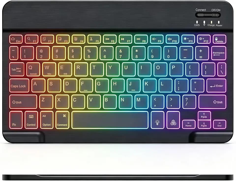 Lightup Wireless Bluetooth Keyboard for iPad Air/Pro/Mini, iPad A17, A16, M2, M3, M4, M5, MacBook, Chromebook etc. Rechargeable Slim Portable, IOS Windows Android Lighting Tablets Keyboard - Black