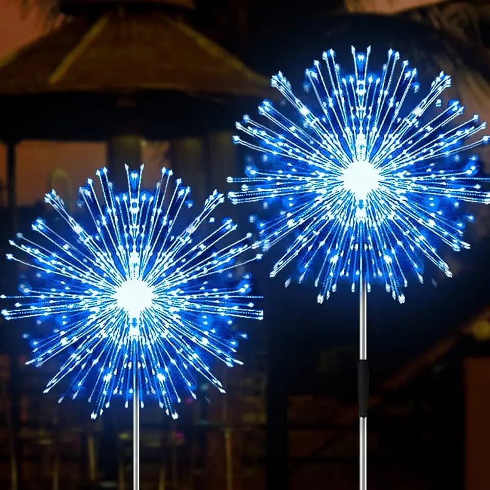 JJGoo Solar Firework Lights, 2 Pack 120 LEDs 2 Lighting Modes Solar Garden Lights Outdoor Waterproof for Yard Patio Walkway Pathway Party Wedding Christmas Decorative - Blue