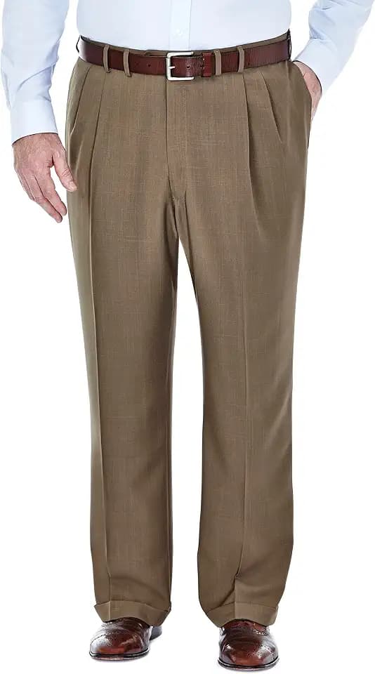 Haggar Men's ECLO Stria Expandable-Waist Plain-Front Dress Pant