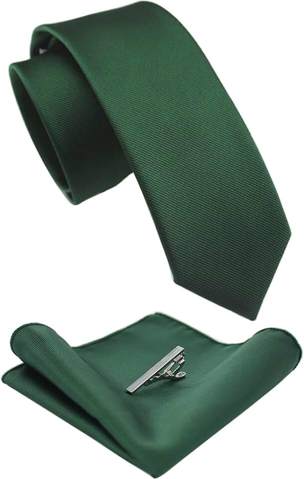 JEMYGINS Schmale Herren Krawatte und Einstecktuch krawattenklammer Set 6cm