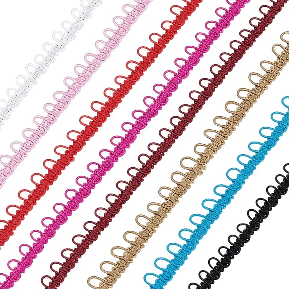 BENECREAT 20 Yards/18.28m 8 Farben Zopfbesatz Mit Knopfschlaufen, 14.6mm Elastisches Polyester Gurtband Nähbesatz Verzierung Für Hochzeitskostüme DIY Bastelarbeiten Schmuck Heimdekoration