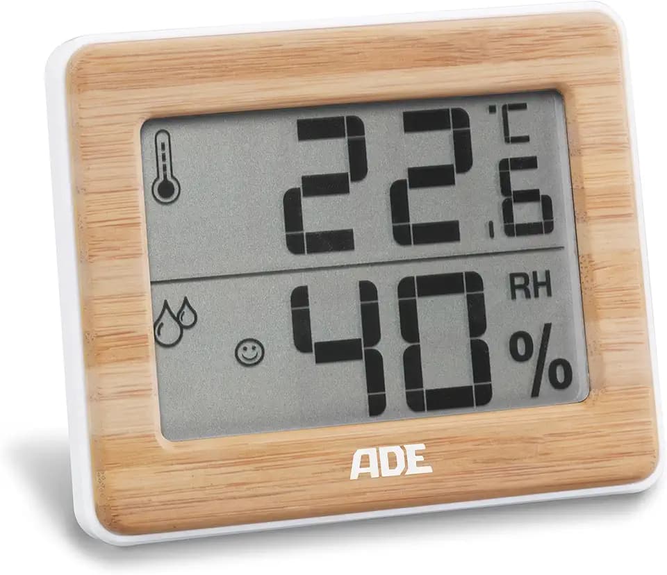 ADE Digitales Thermometer und Hygrometer für innen | Luftfeuchtigkeitsmesser | Bambus