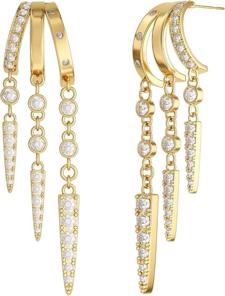 CHESKY 14K Gold Plated Triple Hoop Dangle Earrings for Women