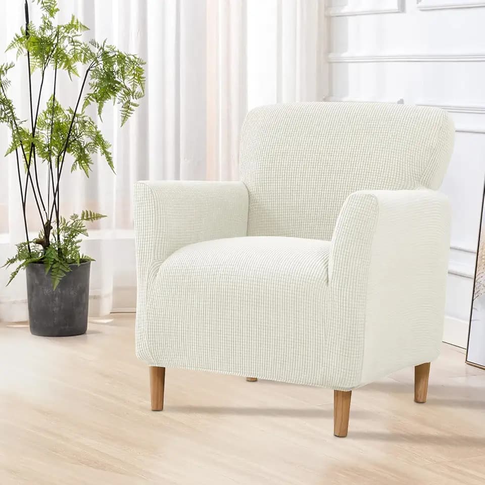SHANNA Stretch-Überzug für Bankett-Sessel: Mid Century Luxus 1-teilige gestrickte Stuhlbezüge, superweich mit elastischem Boden, Möbelschutz für Wohnzimmer, Schlafzimmer (A-Cremefarben)