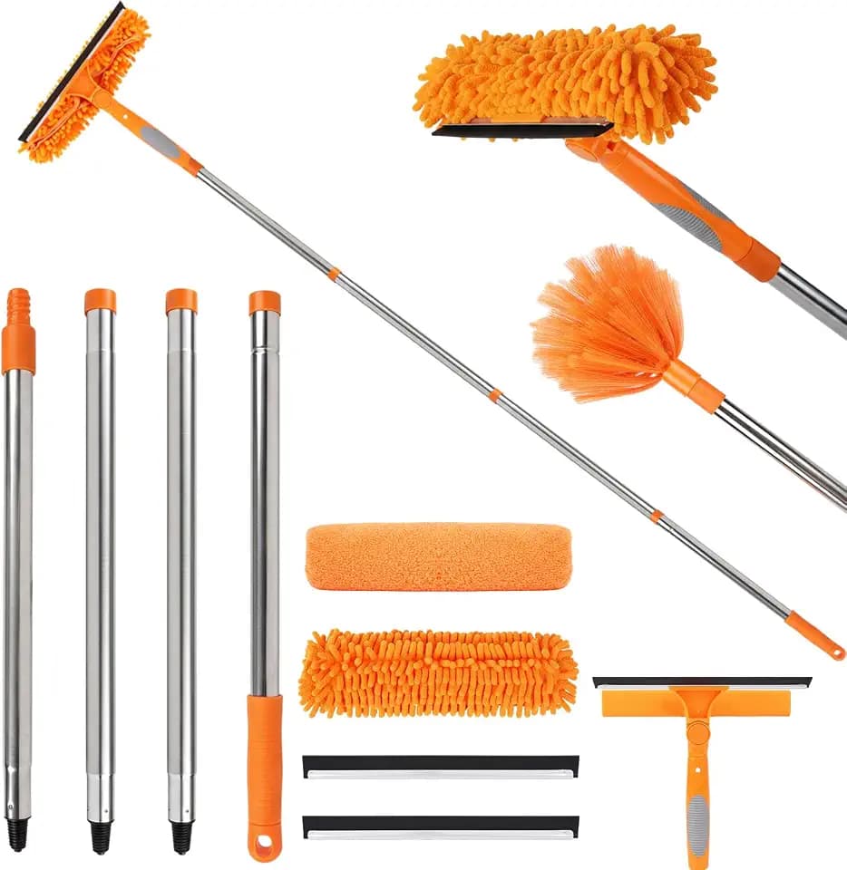 67" Window Squeegee for Window Cleaning with Extension Pole, 3-in-1