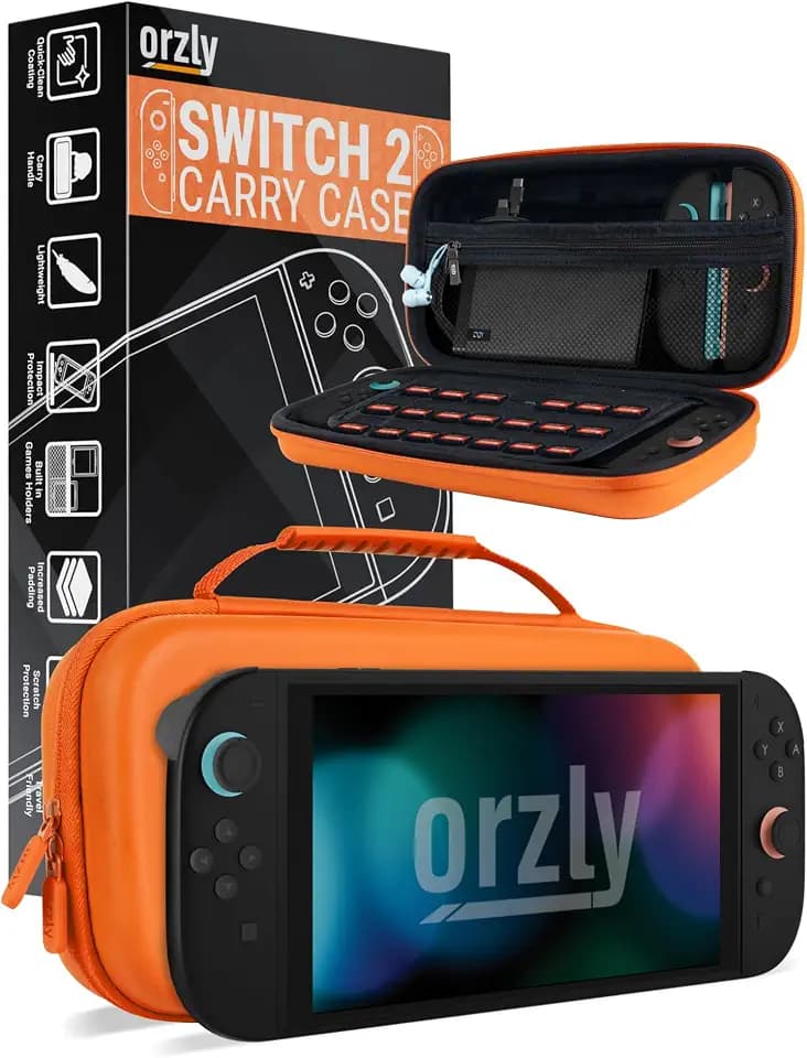 Orzly Tragetasche für die Nintendo Switch 2 (2025) Konsole, 7,9 Zoll Bildschirmschutz, Hartschalenetui mit intelligenter Aufbewahrung für Zubehör und Spiele, Taschen, Geschenkbox-Edition