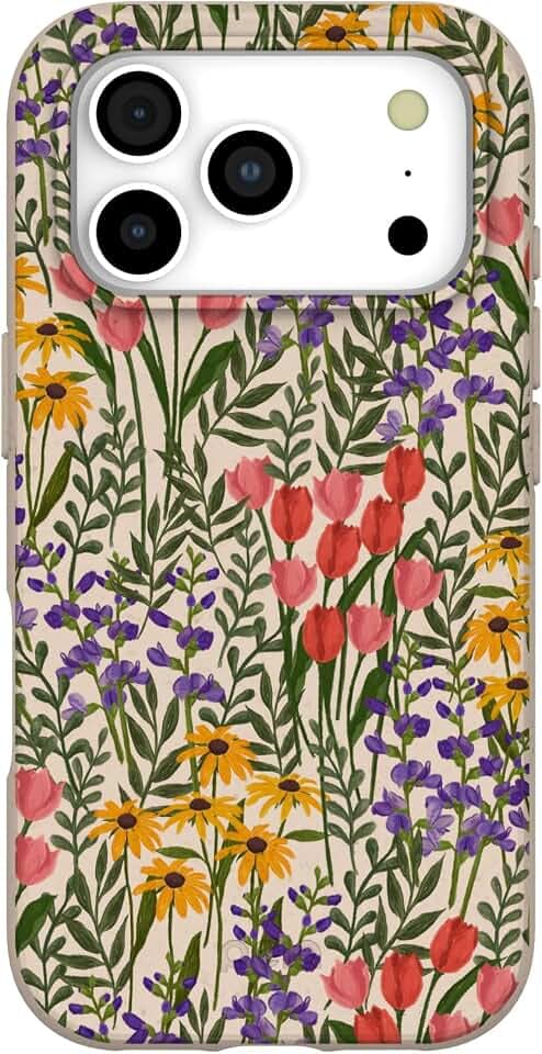 Pela | Phone Case Compatible with iPhone 17 Pro | MagSafe Included | Cute Eco Friendly | Made with Plants | Seashell Flower Field