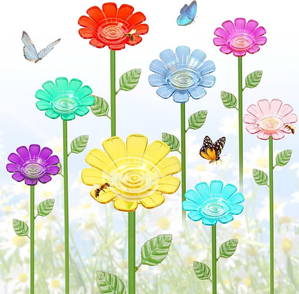 8 Pack Bee Watering Station, Plastic Flower Bee Bath for Garden
