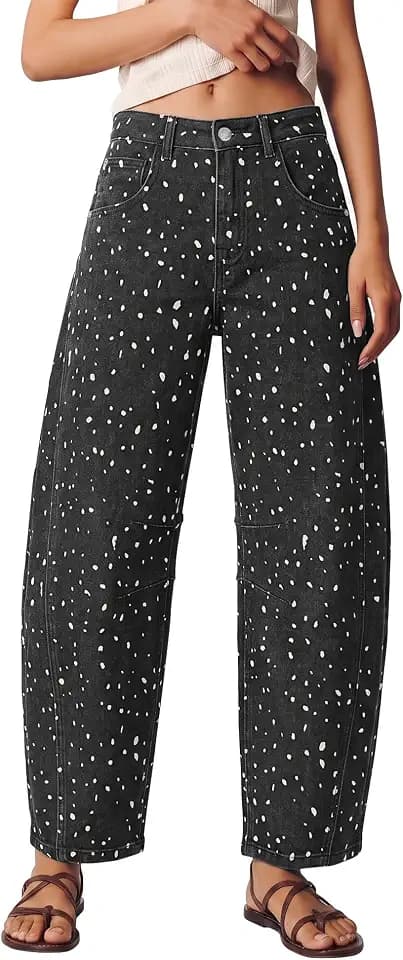luvamia Barrel Jeans Women Deer Print High Waisted Patterned Denim Pants