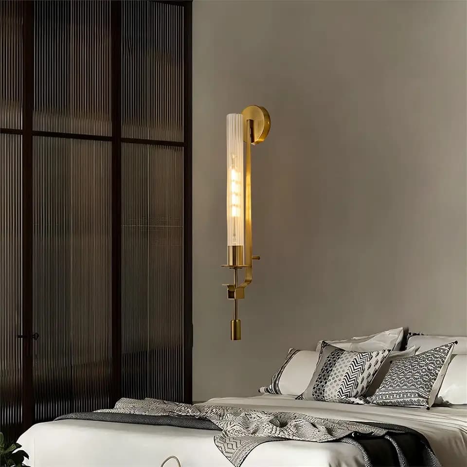 Gold Wall Lamp, Postmodern Brass and Glass Wall Sconce, Wall Light for Living Room Bedroom Bathroom Hallway, 28 Inch, Gold, Pack of 1
