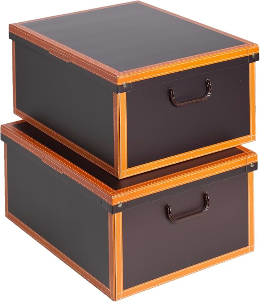 2er-Set Aufbewahrungsboxen mit Deckel für Kleidung und Wäsche, Leder Gross Karton Kleiderschrankboxen, saisonaler Wechsel, Ideal für Vakuumbeutel oder Geschenkboxen 50x40x25 cm