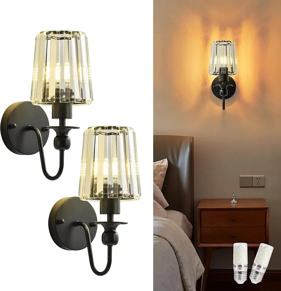 KARTOOSH Hardwired Crystal Wall Sconces Set of 2