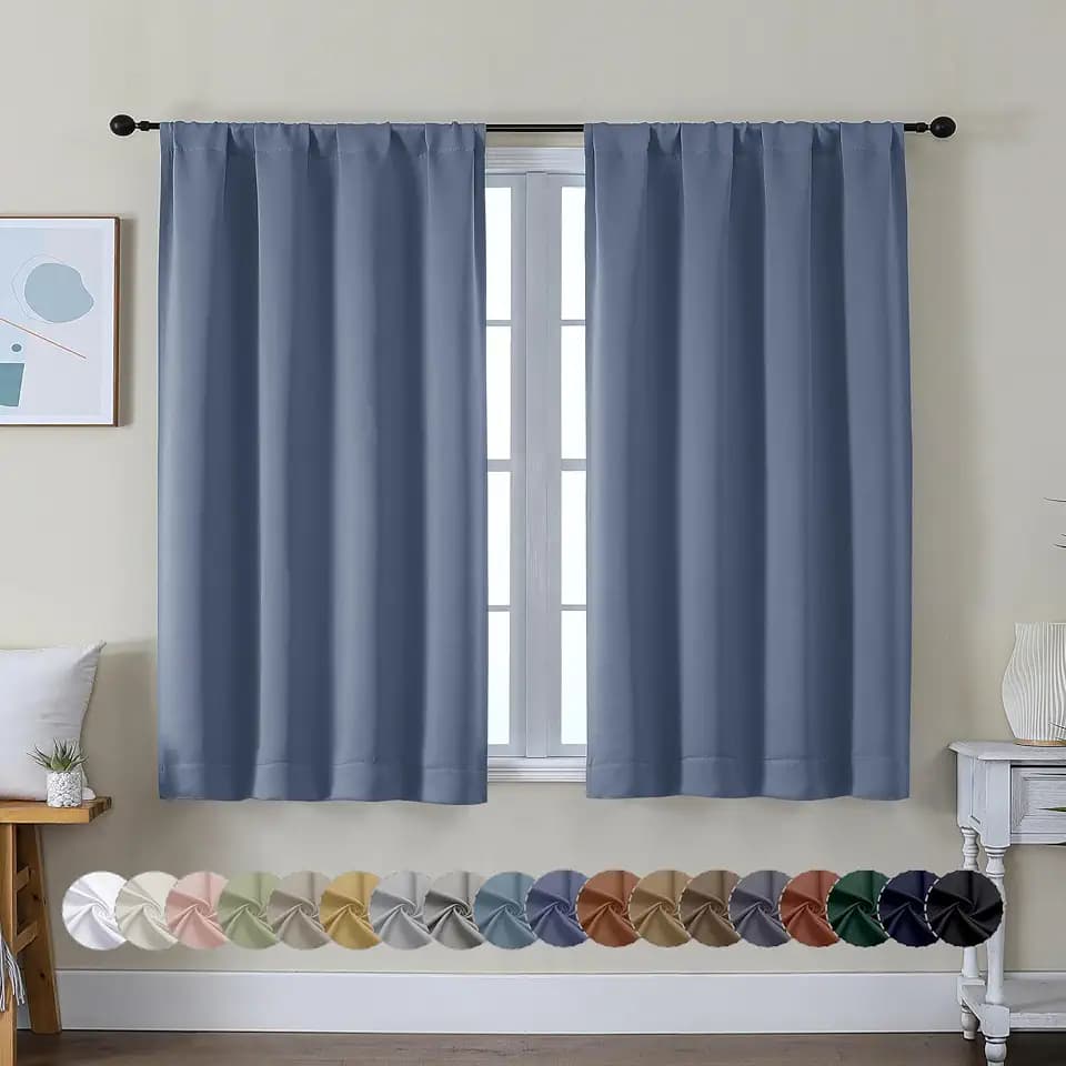 Simplebrand Ava Denim Short Blackout Curtains 45 Inches Long 2 Panels