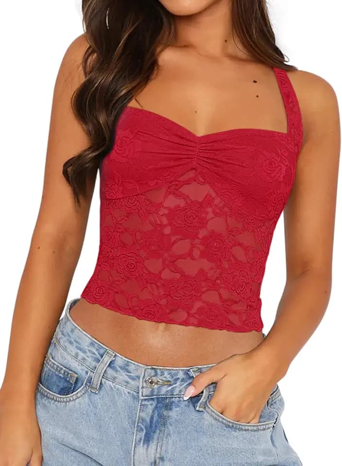 REORIA Women's Halter Lace Tops Trendy Going Out 2026 Summer Y2K Crop Tank
