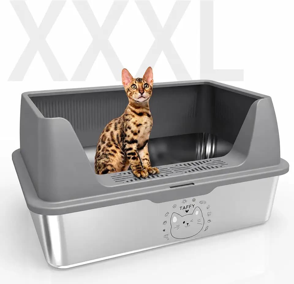 Katzenklo Edelstahl XXXL mit Aufkleber, 37L, Antihaft, 60x40x30cm