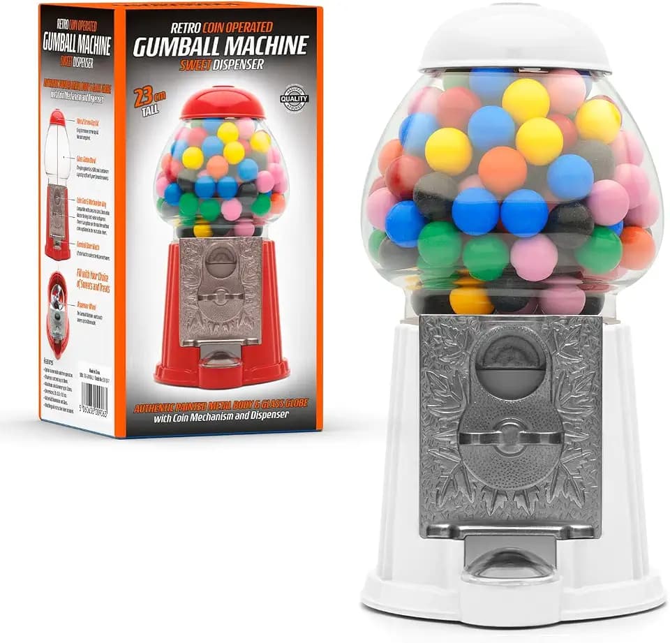 CKB LTD Kaugummiautomat Retro Süßigkeitenspender Aufbewahrung Sparschwein Geldbox münzbetrieben Spardose H23cm (kleine Größe 23 x 12,5 x 11,5 cm) (weiß)