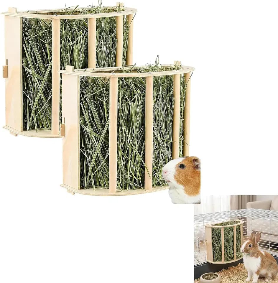 Multifunktionaler Holz Heuspender für Kleintiere, für Kaninchen, Meerschweinchen & Chinchilla Einfach Montierbar & Reinigbar Stabil & Langlebig Käfig Zubehör