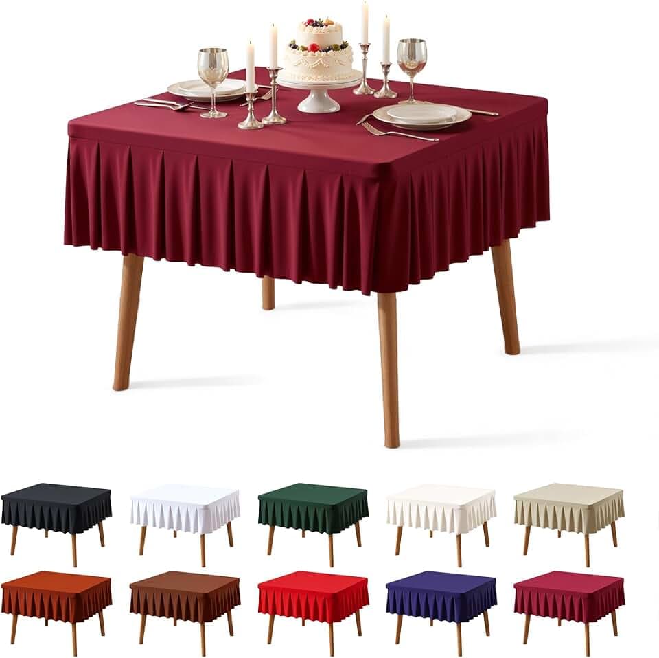 PARTISKY Burgundy Square Spandex Tablecloths 34x34 Inch, Wrinkle Free Fitted Square Table Cloth Stretch Card Table Cover for Kitchen Dinner, Holiday Party, Wedding Banquet, Display Trade Show