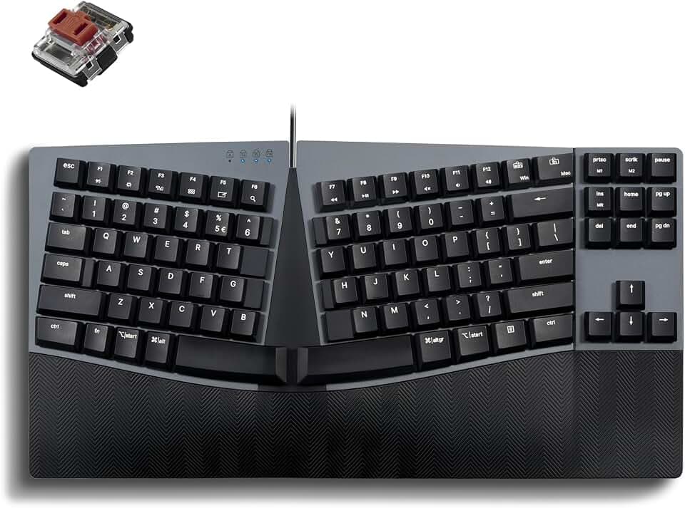 Perixx PERIBOARD-335BR Wired Ergonomic Mechanical Compact Keyboard - Low-Profile Brown Tactile Switches - Programmable Keys - US English