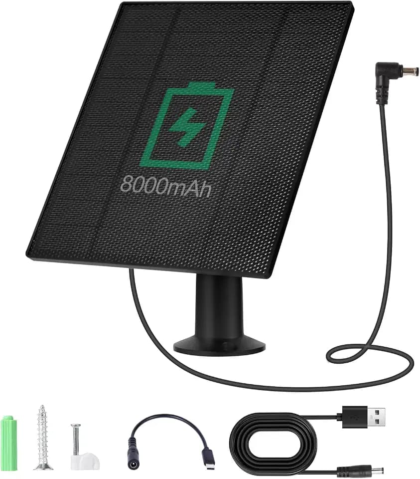 6W Solar Panel for Automatic Chicken Coop Door Compatible with Chicken Coop Door with DC/USB-C Port, Built-in 8000mAh Battery, with 9.8ft DC Cable & DC to USB-C Adapter Cable, IP65 Weatherproof