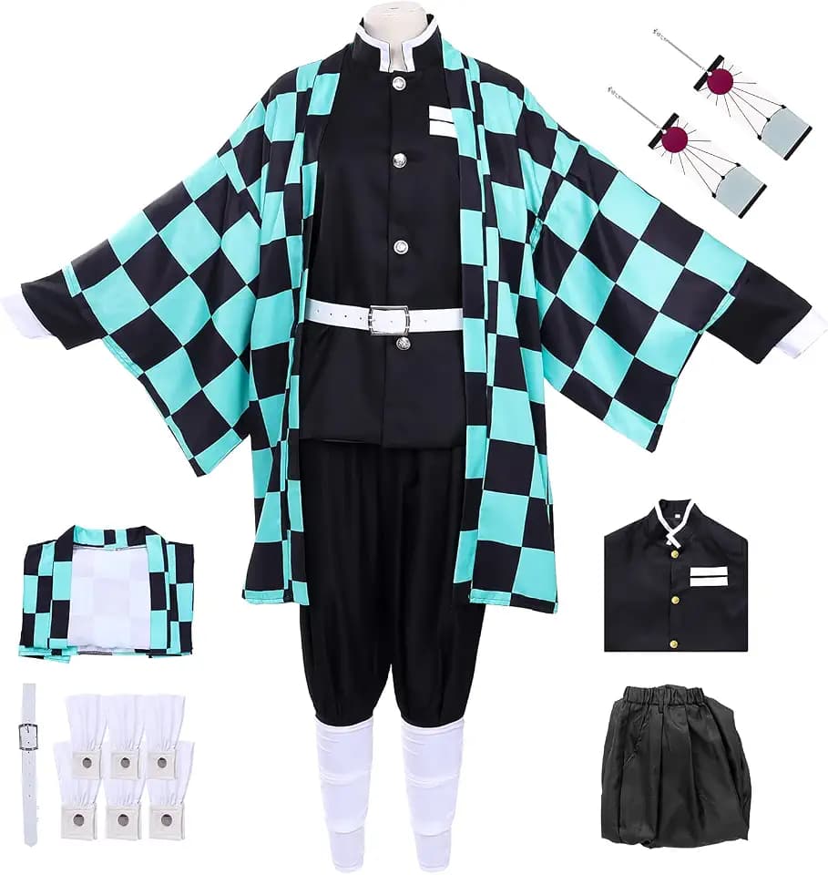 Nezuko Cosplay-Kimono für Mädchen, Damen, Halloween-Kostüm, Tanjiro-Kostüm, Cosplay-Kostüm für Kinder und Erwachsene, Halloween, Karneval, Party