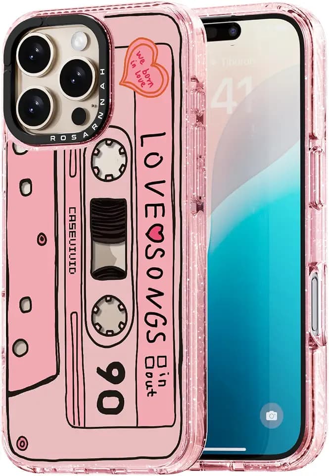 Rosarnnah for iPhone 16 Pro Case Aesthetic Pink, Cassette Tape