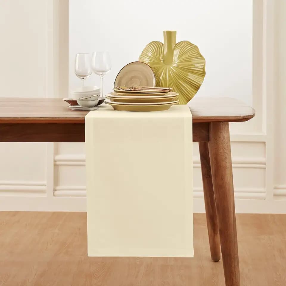 Solino Home Cotton Linen Table Runner Ivory, Dru Cotton Linen 14 x 132 in