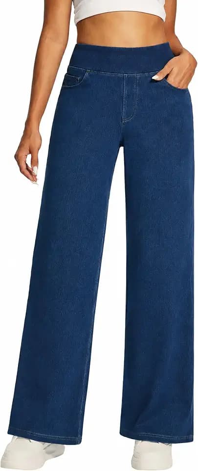Wide Leg Jeans for Women Trendy Stretchy Pull On Baggy Sweatpant Jeans