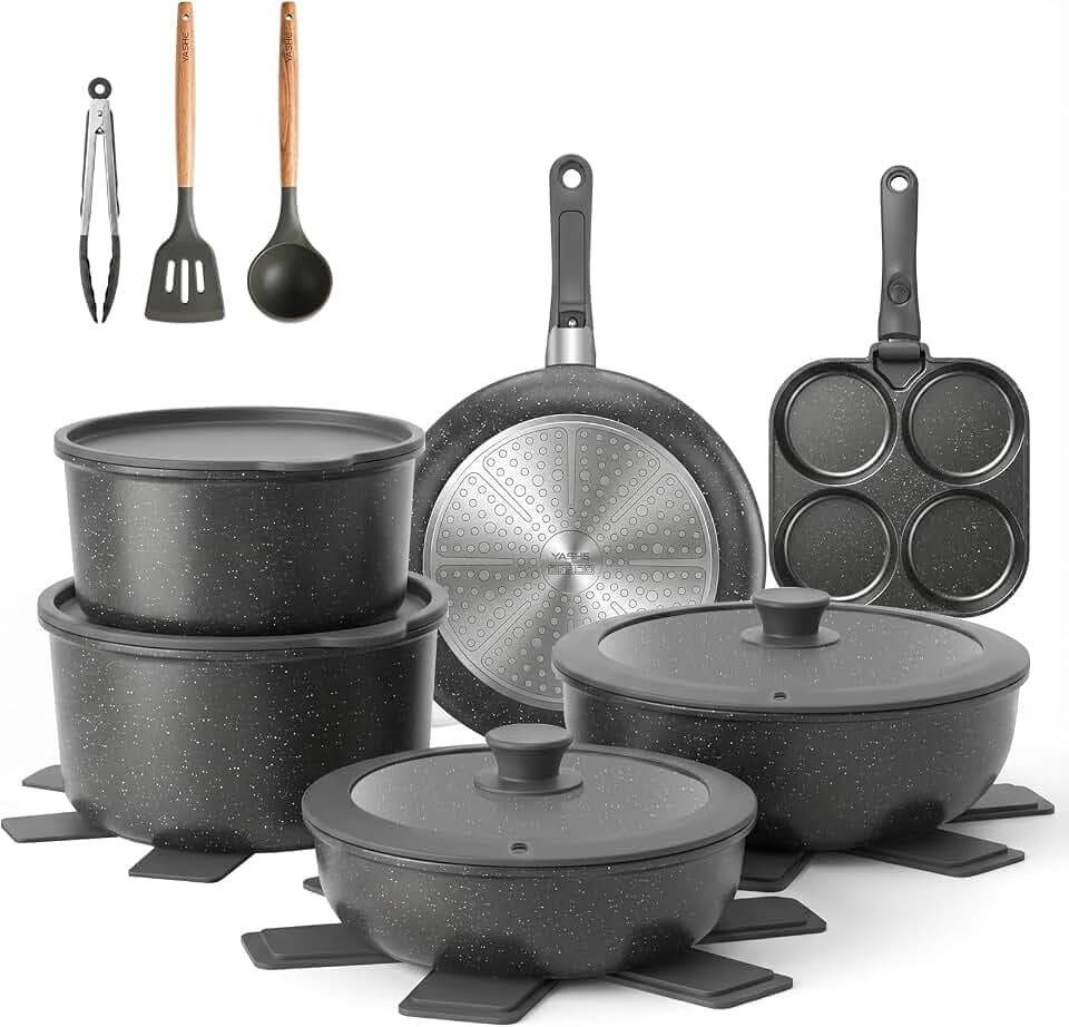 YASHE 20-teiliges Kochgeschirrset, Induktion, ungiftig, PTFE- und PFAS-frei