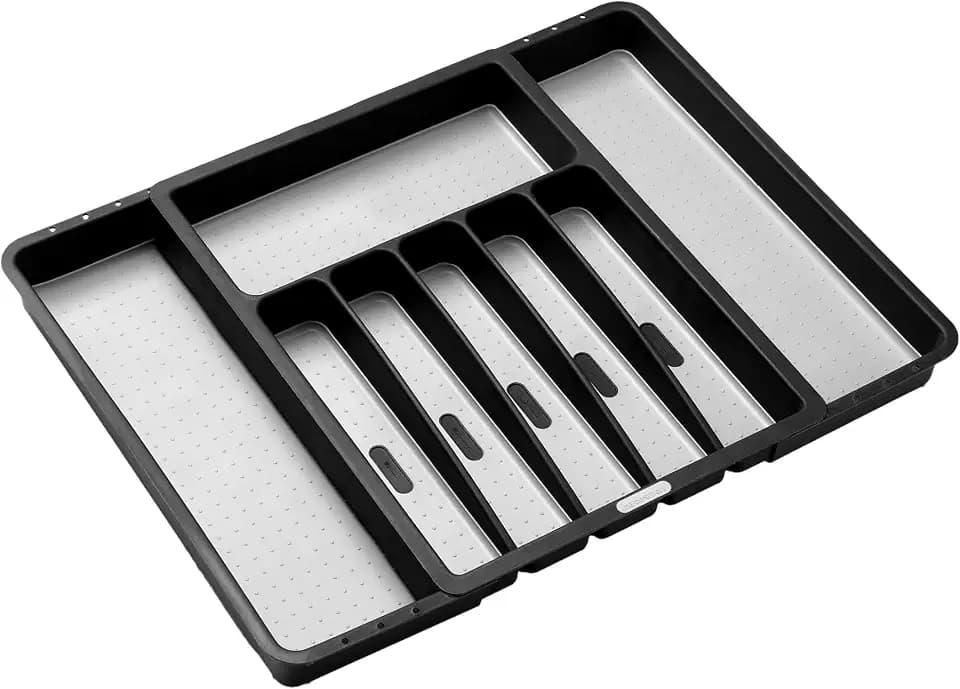 madesmart Classic Expandable Silverware Tray with Soft Grip, Carbon