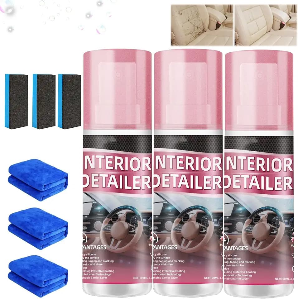 Polishing Cleaner Car Interior Spray, 2026 Upgrade Interior Detailer Spray for Dashboards, Seats, Leather, Plastic - All Purpose, Fast-Drying, No-Rinse Formula, Restores Shine & Prevents Damage (3PCS)