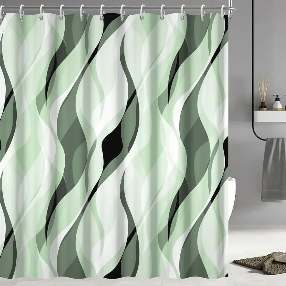 Green Shower Curtain, Grey and Green Striped Bathroom Decor 72x72